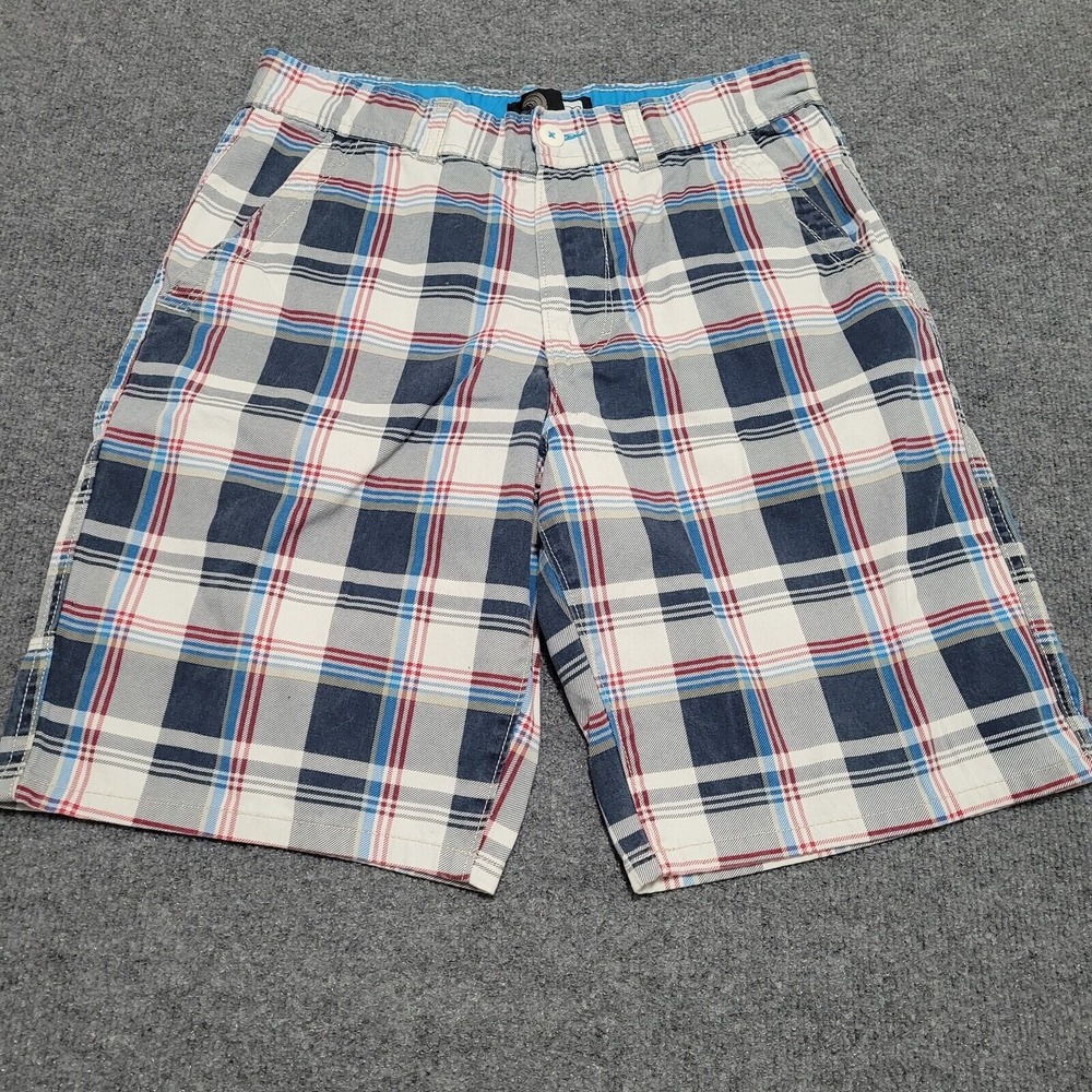 OP Ocean Pacific Shorts Men's 32 Bright Plaid Chino Pockets 100% Cotton Y2K